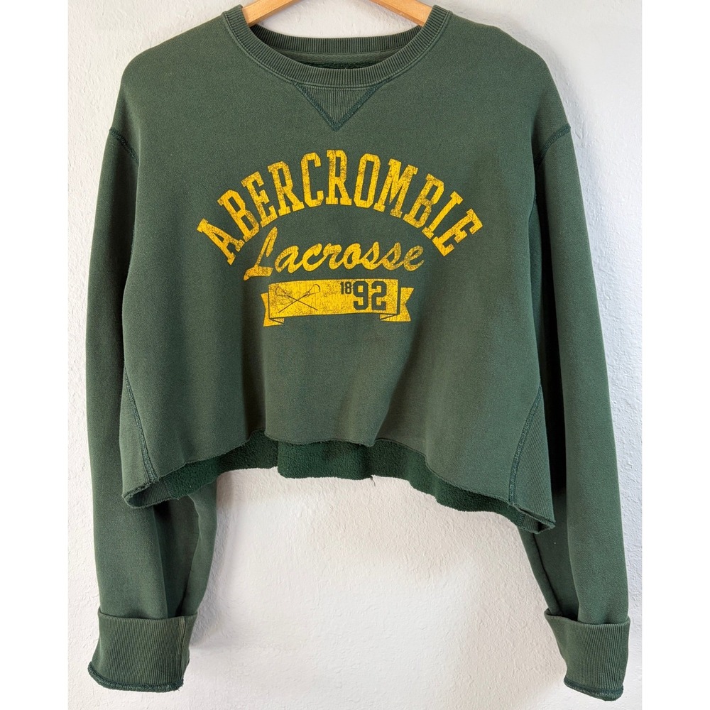 Abercrombie Womens Vintage Cropped Lacrosse Sweatshirt XXL Green Graphic Top